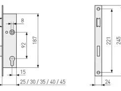 Abus Rohrrahmentür-Einsteckschloss Profilzyl. DIN L/DIN R Silber Dornm. 40 mm