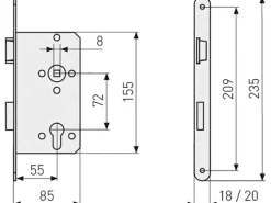 Abus Wohnungsabschlusstür-Einsteckschloss Edelstahl PZ DIN L Gold Stulpm. 20 mm