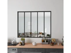 AICA Loftstil Innenfenster Ecklösung 153x108cm Glasfenster Industriestil Zimmerfenster Glas Trennwand Schwarz