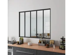 AICA Loftstil Innenfenster Ecklösung 153x108cm Glasfenster Industriestil Zimmerfenster Glas Trennwand Schwarz