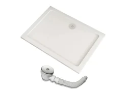 AICA 90x80x3cm Duschwanne mit Ablaufgarnitur Rechteck Duschtasse Kunststein Acrylbeschichtung