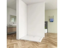 AICA 100x80x3cm Duschwanne mit Ablaufgarnitur Rechteck Duschtasse Kunststein Acrylbeschichtung