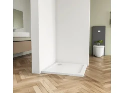 AICA 76x76x3cm Duschwanne mit Ablaufgarnitur Quadrat Duschtasse Kunststein Acrylbeschichtung