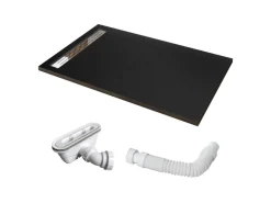 AICA 80x90x3cm Rechteck Duschtasse mit Ablaufgarnitur Schwarz Stein-Effekt Duschwanne