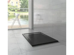 AICA 90x140x3cm Rechteck Duschtasse mit Ablaufgarnitur Schwarz Stein-Effekt Duschwanne