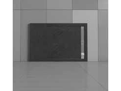 AICA 80x160x3cm Rechteck Duschtasse mit Ablaufgarnitur Schwarz Stein-Effekt Duschwanne