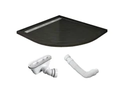 AICA 80x80x3cm Runddusche Viertelkreis Runde Duschtasse mit Ablaufgarnitur Stein-Effekt Duschwanne