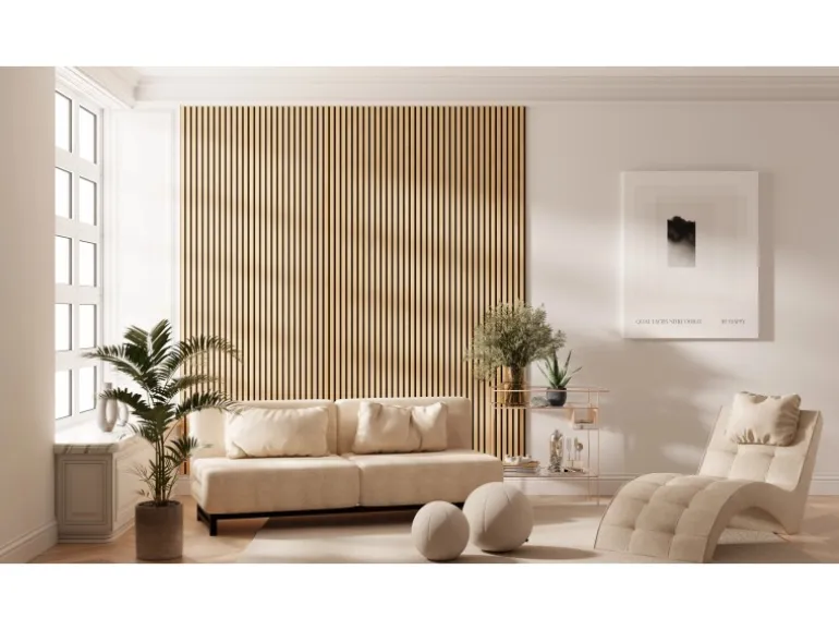 Akustikpaneel Foliert Eiche Hell Filz Schwarz 32 cm x 240 cm 2 Stück FSC®