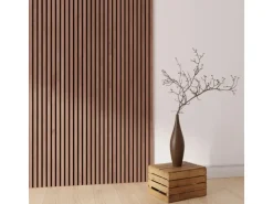 Akustikpaneel Wandverkleidung Walnuss Natur auf Akustikfilz Schwarz 240 cm FSC®