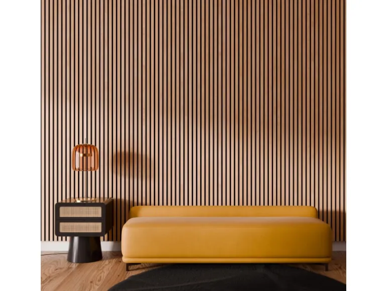 Akustikpaneel Wandverkleidung Eiche Geölt MDF Natur Akustikfilz Schwarz 240 cm