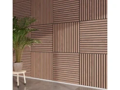 Akustikpaneel Wandverkleidung Walnuss MDF Natur Akustikfilz Schwarz 60 cm 2 St.