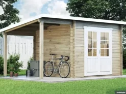 Alpholz Gartenhaus Maria-28 Natur 300 x 250 cm + 150 cm Schleppdach, imprägniert