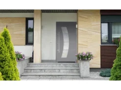 Aluminium-Haustür Moderno M340 Premium Silbergrau Metallic 110 cm x 210 cm DIN L