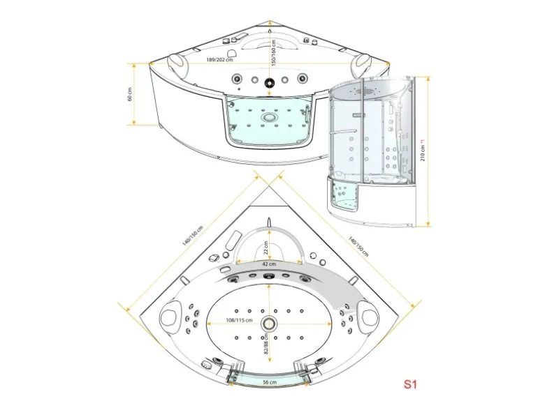 AquaVapore Dampfdusche Whirlpool Dusche Duschkabine K60-SW-EH-EC-SC 140x140cm