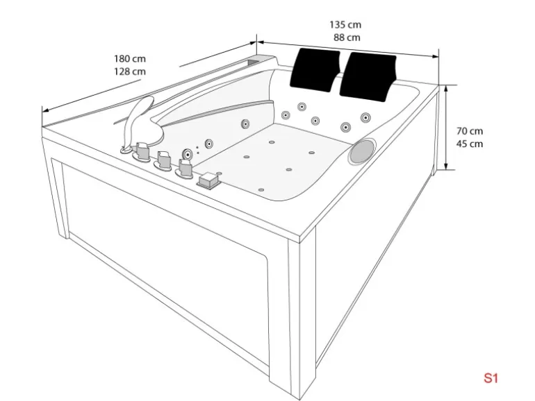AquaVapore Whirlpool Pool Badewanne Wanne W12HZ-TH-C-SC 180x135cm