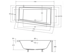 Bad Land Badewanne Eckwanne INTIMA 150x85 Links Ablauf Füße