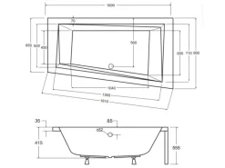 Bad Land Badewanne Eckwanne INTIMA 160x90 Rechts Ablauf Füße