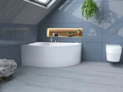 Bad Land Badewanne Eckwanne MEGA 160x105 Links Mit AcrylSchürze Ablauf Füße