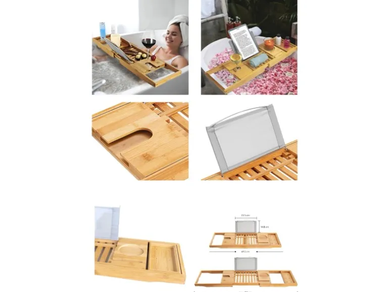 Bad Land Badewanne Eckwanne AVITA 170x75 Rechts + Acrylschürze + Bambus Badewannenablage + Kopfstütze KODI Ablauf Füße