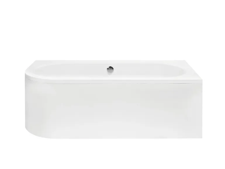 Bad Land Badewanne Eckwanne AVITA 170x75 Rechts + Acrylschürze + Bambus Badewannenablage + Kopfstütze KODI Ablauf Füße