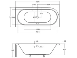 Bad Land Badewanne Eckwanne AVITA 170x75 Rechts + Acrylschürze + Bambus Badewannenablage + Kopfstütze KODI Ablauf Füße