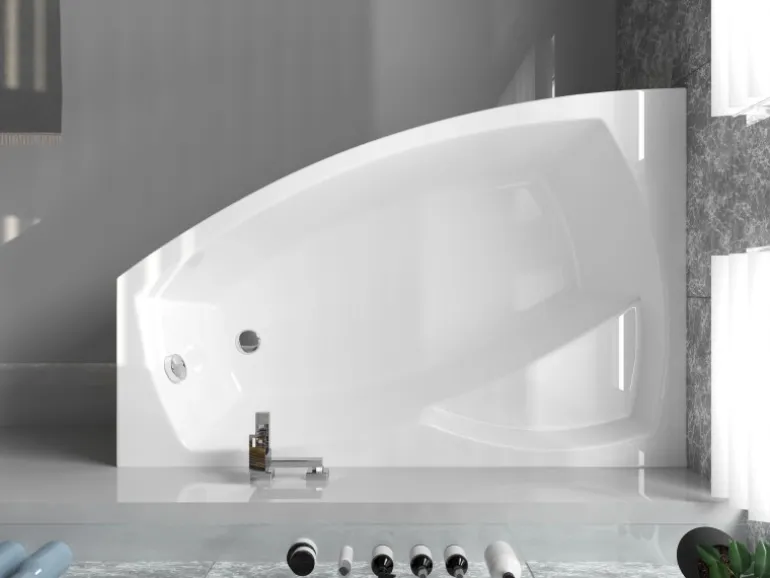 Bad Land Badewanne Eckwanne FRIDA 140x90 Links Mit Styroporverkleidung Ablauf Füße