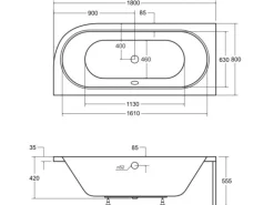 Bad Land Badewanne Eckwanne AVITA 180x80 Links + Acrylschürze + Kopfstütze KODI Ablauf Füße