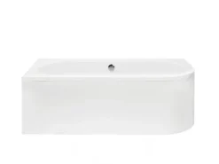 Bad Land Badewanne Eckwanne AVITA 180x80 Links + Acrylschürze + Bambus Badewannenablage + Kopfstütze KODI Ablauf Füße