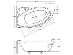Bad Land Badewanne Eckwanne FINEZJA 140x95 Links Mit Styroporverkleidung Ablauf Füße