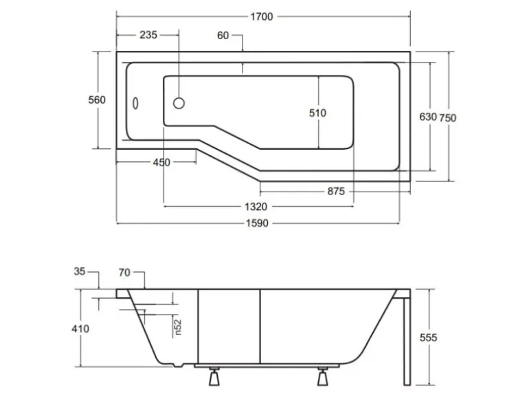 Bad Land Badewanne Eckwanne INTEGRA 170x75 Rechts Mit AcrylSchürze Ablauf Füße
