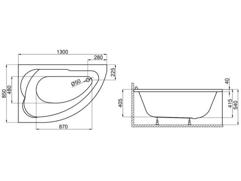 Bad Land Badewanne Eckwanne STANDARD 130x85 Links Mit Styroporverkleidung Ablauf Füße
