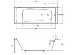 Bad Land Badewanne Rechteck MODERN 160x70 Ablauf Füße