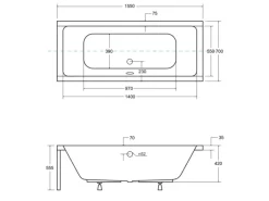 Bad Land Badewanne Rechteck QUADRO 155x70 Ablauf Füße