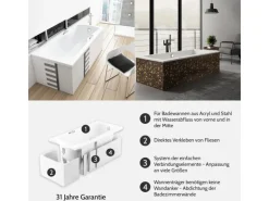 Bad Land Badewanne Rechteck MODERN 130x70 Mit Wannenträger Ablauf Füße