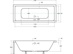 Bad Land Badewanne Rechteck QUADRO 175x80 Ablauf Füße