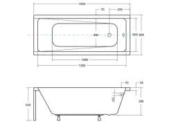 Bad Land Badewanne Rechteck MODERN 150x70 Mit AcrylSchürze Ablauf Füße
