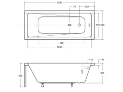 Bad Land Badewanne Rechteck MODERN 140x70 Mit AcrylSchürze Ablauf Füße