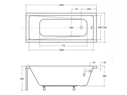 Bad Land Badewanne Rechteck MODERN 120x70 Ablauf Füße