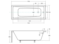 Bad Land Badewanne Rechteck MODERN 170x70 Ablauf Füße