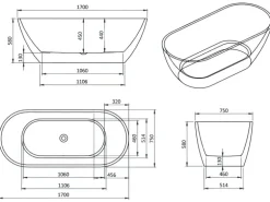 Bad Land Freistehende Badewanne ASGER 170x75 + Bambus Badewannenablage + Ablauf