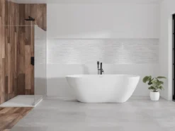 Bad Land Freistehende Badewanne ASGER 170x75 + Bambus Badewannenablage + Ablauf