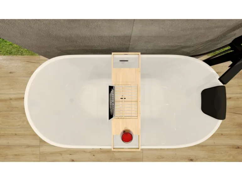 Bad Land Freistehende Badewanne ASGER 170x75 + Bambus Badewannenablage + Ablauf