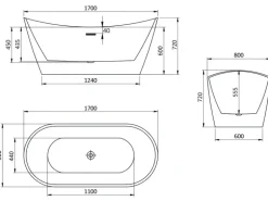Bad Land Freistehende Badewanne Rossa 170x80 + Ablauf