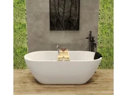 Bad Land Freistehende Badewanne ASGER 170x75 + Kopfstütze KODI + Ablauf