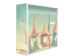 Banjado Briefkasten Weiß 36.2x32.2x10cm Groß / Inkl. Montagematerial & 2 Schlüsseln / Mit Namensschild Motiv Zwergenhausen