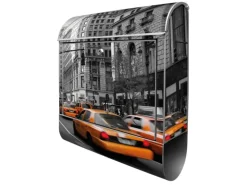 Banjado Design Briefkasten Silber Pulverbeschichtet 39x47x14cm 2 Schlüssel Mit Zeitungsfach Motiv New York Taxi