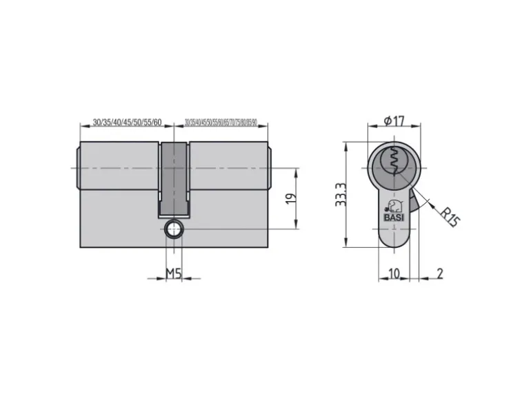 Basi - AS - Profil-Doppelzylinder - 30/85 mm - Verschiedenschließend