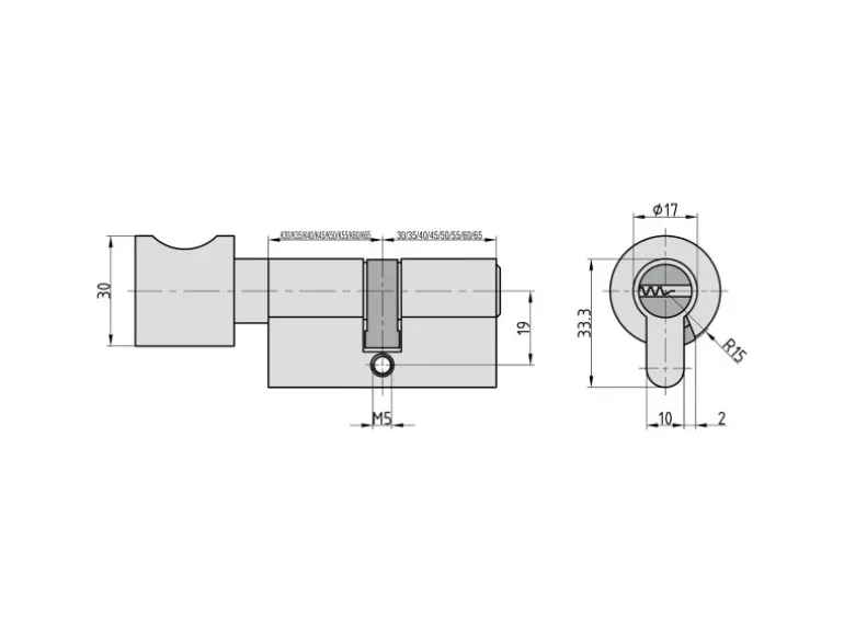 Basi - BM - Profil-Knaufzylinder - K30/60 mm - Verschiedenschließend