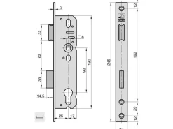 Basi - Einsteck-Rohrrahmenschloss - ES 958 - Lochung PZW - U-Stulp 24 mm Käntig - Dornmaß 25 mm - 9585-2520U