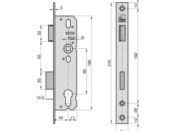Basi - Einsteck-Rohrrahmenschloss - ES 958 - Lochung PZW - Stulp 24 mm Käntig - Dornmaß 40 mm - 9585-4020